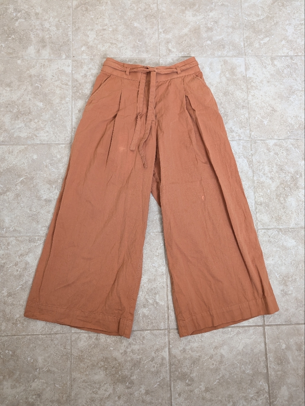 People Tree Burnt Orange Wide Leg Pants Size 6 Women's Boho Lagenlook Cotton